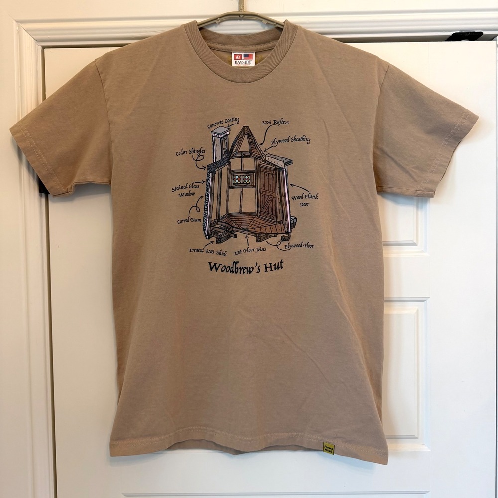 Proven Hands T‎ Shirt Woodbrew Hut Chore Tee Graphic Men's Large Tan Cotton USA